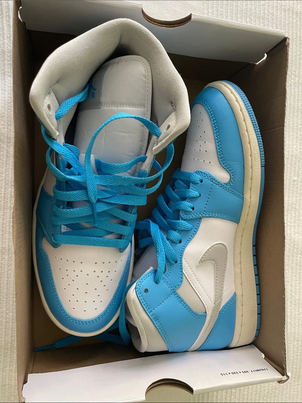 Nike Air Jordan 1 Mid White and Blue Leather Sneakers - Picture 2 of 5